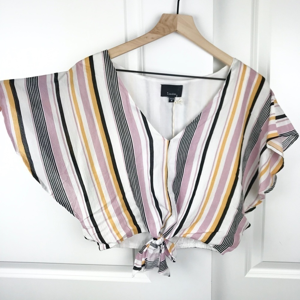 NWT Lumiere V-Neck Stripe Print Front Tie Top- S - Picture 4 of 10